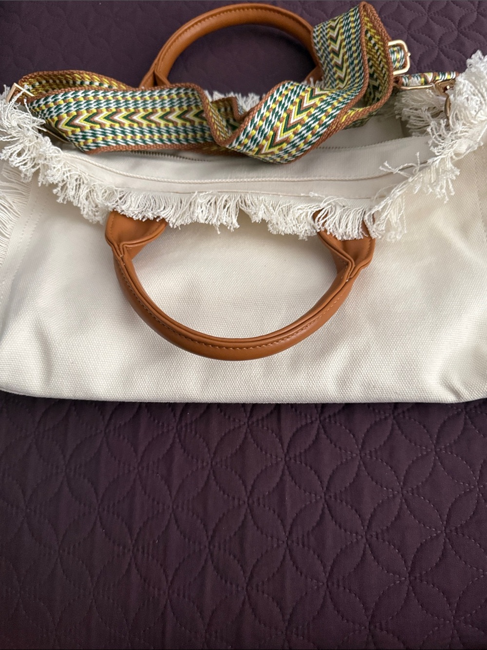 NWT Ah adorned  Canvas Fringe Bag